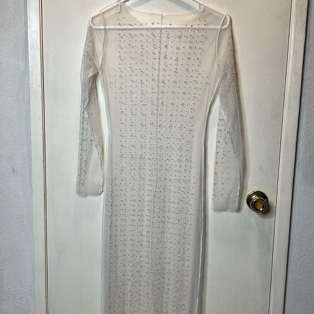 White mesh pearl and rhinestone dress size L never worn